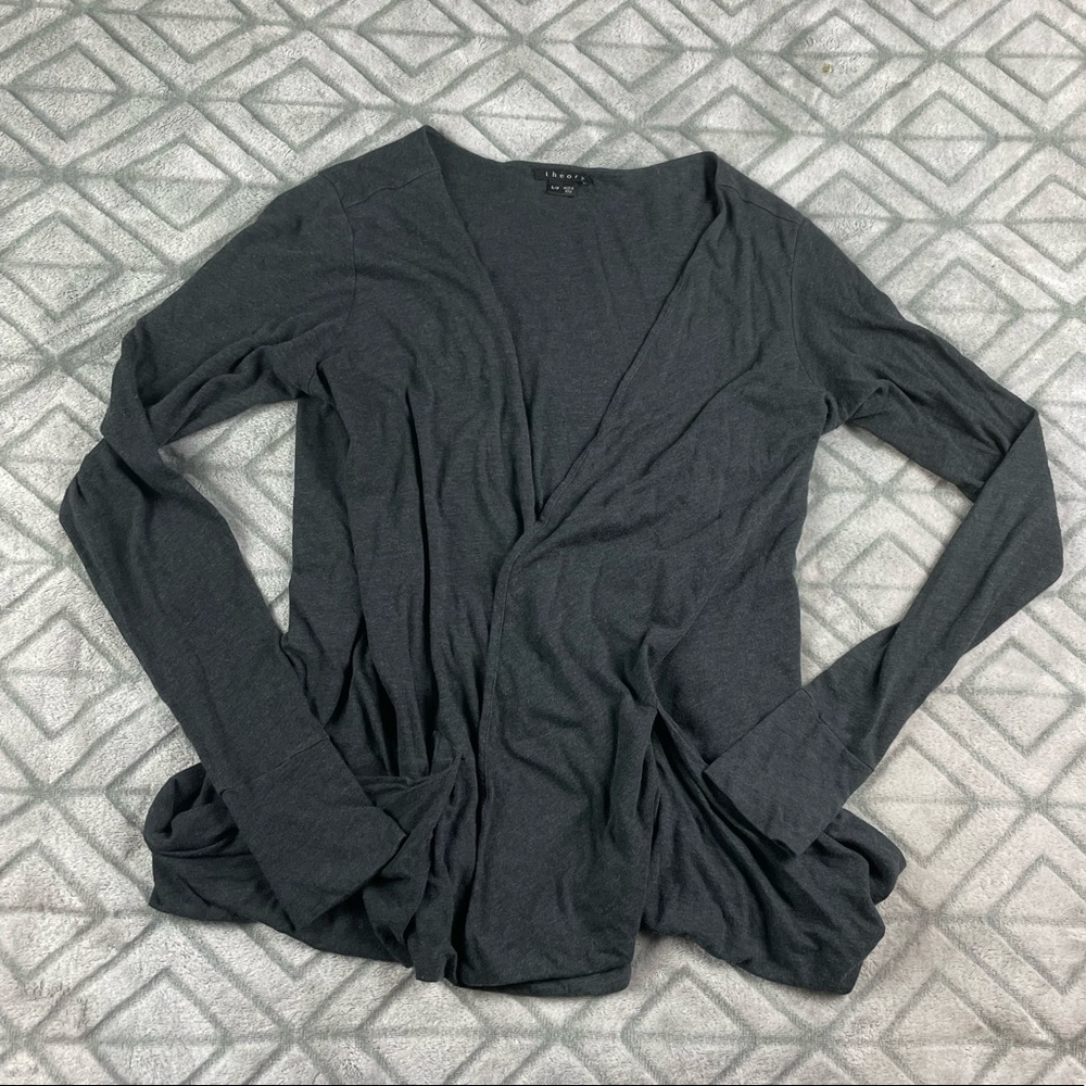 Theory open front cardigan with folded hem pockets cotton blend